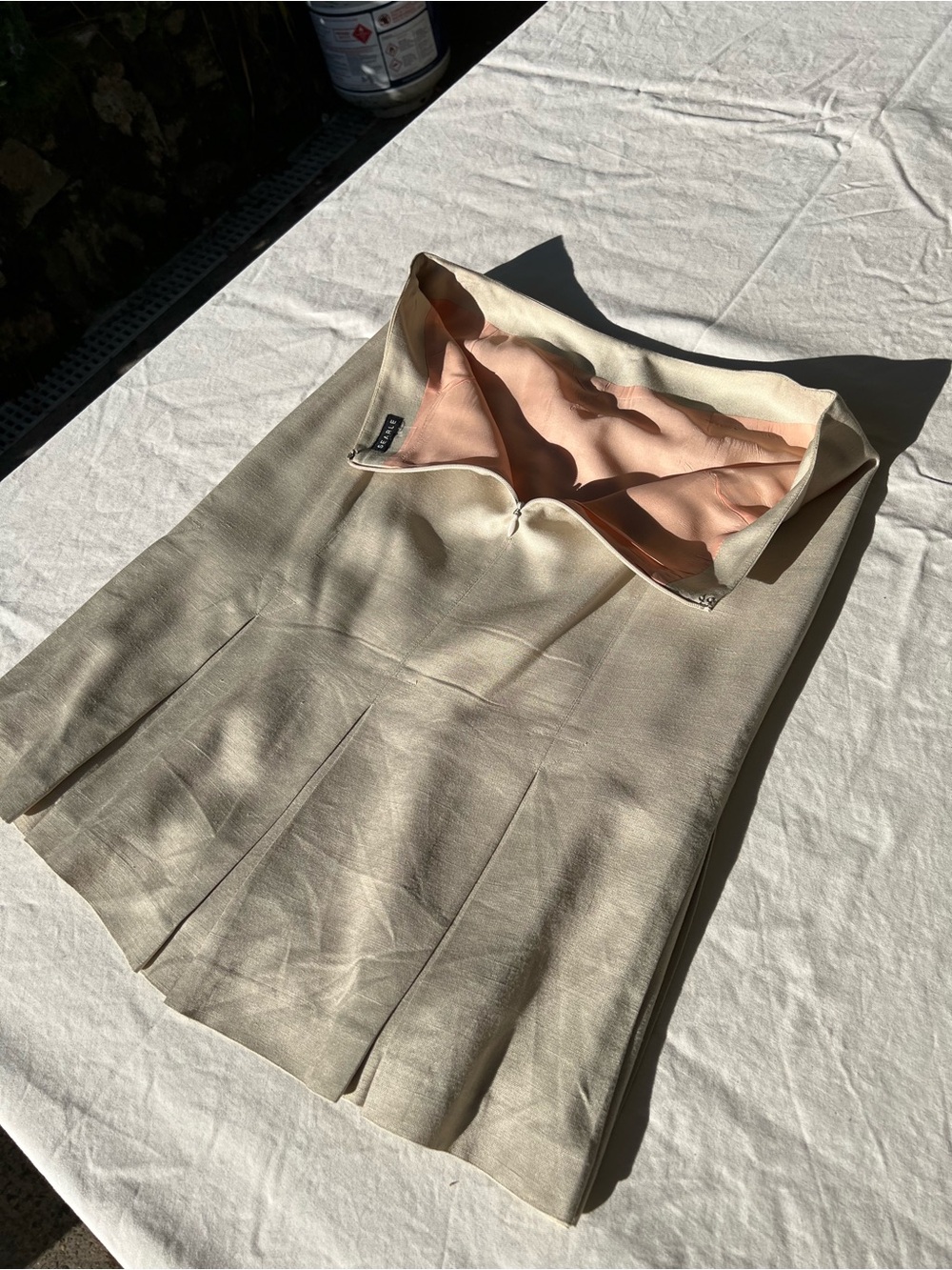 Vintage Searle Champagne Silk/Linen Look Pleated Skirt Minimalist - Picture 5 of 10